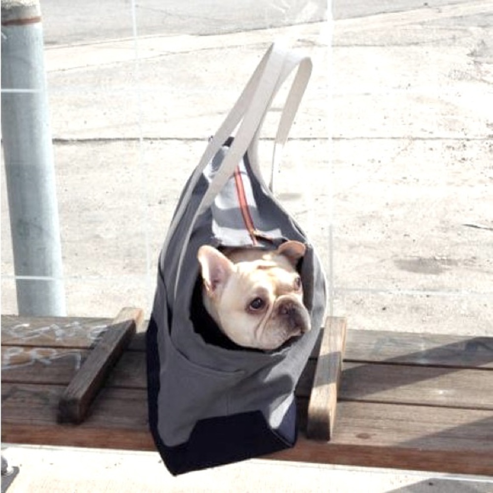 LOVETHYBEAST Canvas Pet Tote Carrier Gray and Navy Medium Large